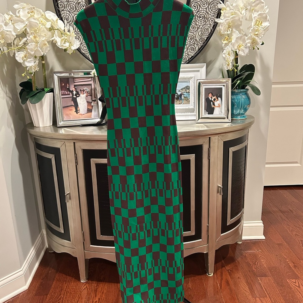 Posh by V Green and Black Patterned Maxi Dress